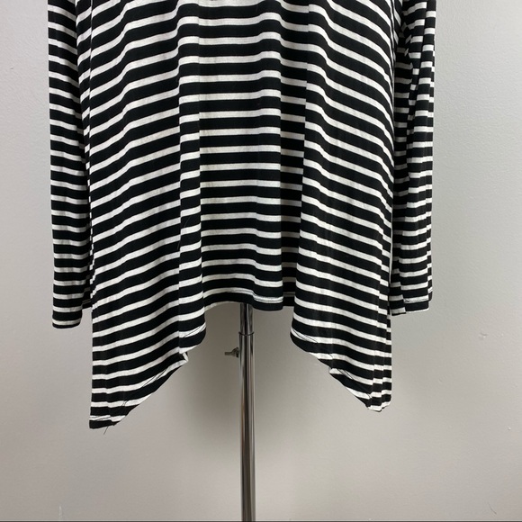 Black White Stripe Top Tunic High Low - Picture 4 of 10